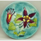 A Moorcroft Columbine pattern 1984 plate, boxed, 22cm