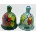 Two Moorcroft bells, hibiscus and Columbine 1984, boxed, (99, 180)