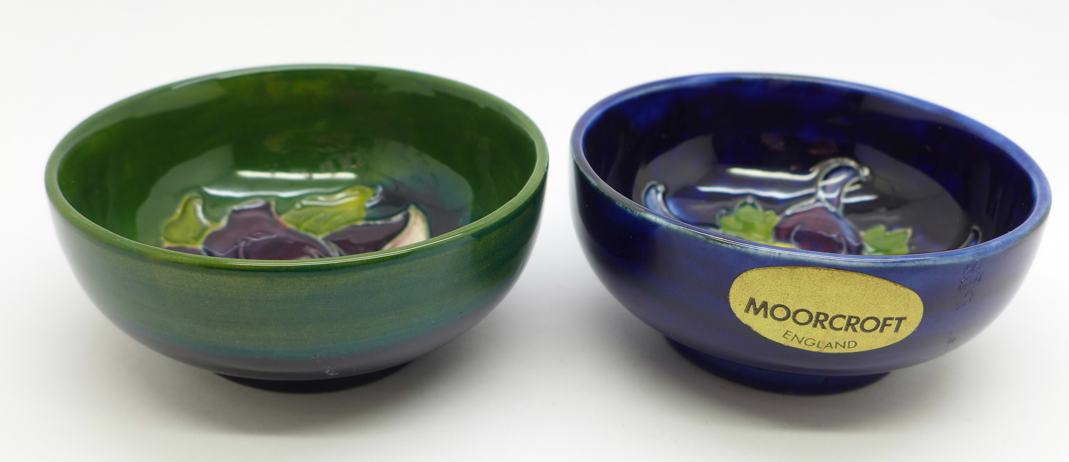 Two Moorcroft dishes, 8cm diameter, (165,168)