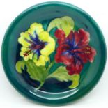 A Moorcroft hibiscus plate, with paper label, Late Queen Mary, 218mm
