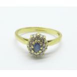 An 18ct gold, sapphire and diamond cluster ring, 4.2g, S