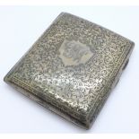 A silver cigarette case, 84.6g, inner case bears inscription dated 1910