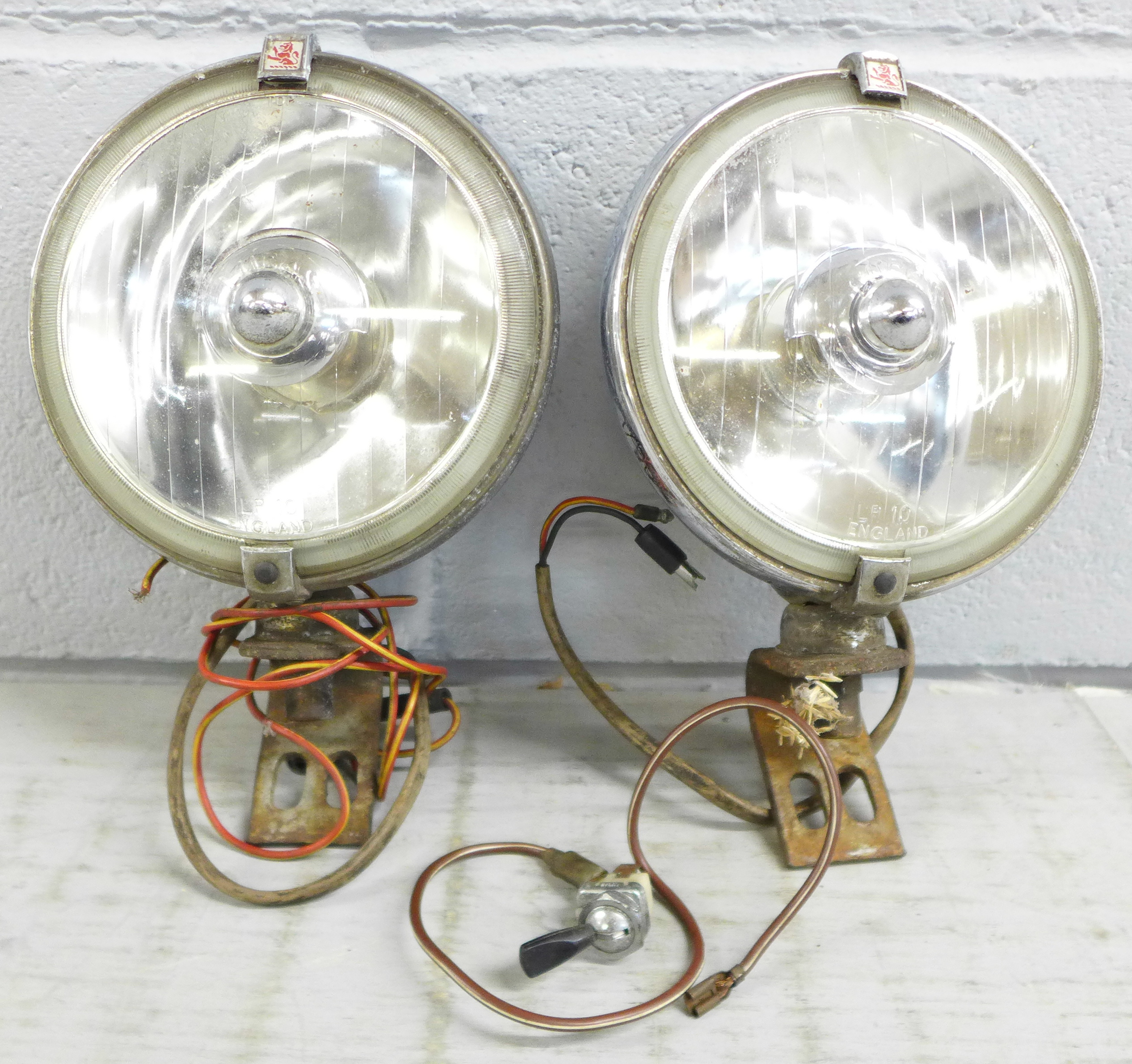 A pair of Lucas LR10 car spotlights and switch