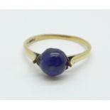 A 9ct gold and lapis lazuli ring, a/f, 1.8g, O (lapis possibly replaced a pearl)