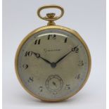 A 9ct gold cased dress pocket watch, the dial marked Grosvenor, hallmarked Birmingham 1932, total