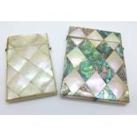 Two mother of pearl card cases, largest 105mm x 78mm