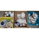 Five boxes of mixed china and pottery including a Capodimonte large jug and teapot, a/f, a Harrods