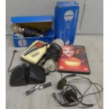 A pair of Pioneer DM-21 microphones, a Ferguson cassette recorder and headphones and a DVD **