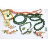 Coral and green stone set jewellery