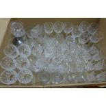 A collection of crystal and cut glass, wines, champagnes, brandy, sherries, tumblers, etc. **