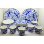 A Derby porcelain six setting tea set with two cake plates and sugar bowl, plates with impressed