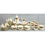 Royal Albert Old Country Roses tea ware, forty-six pieces in total, nine cups a/f, cracked and