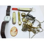 Lady's watches, two penknives, a TA badge, etc.