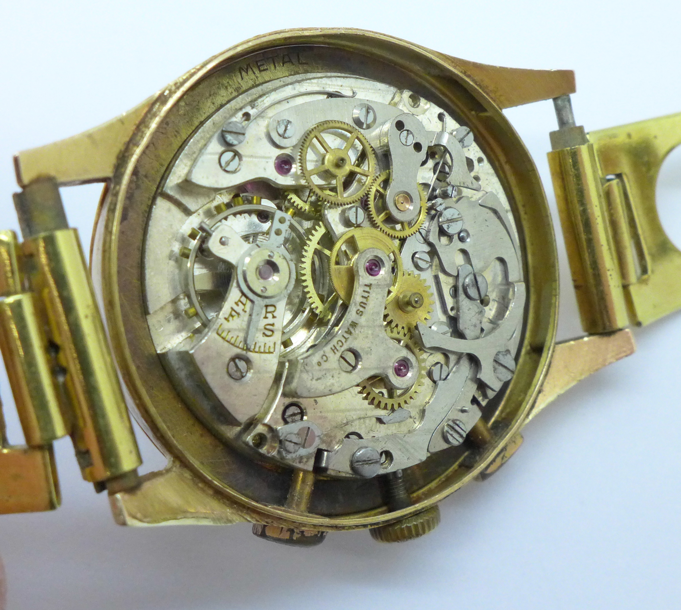 A gentleman's 18ct gold Titus chronograph wristwatch, 36mm case - Image 7 of 7