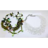 Two large statement necklaces, one crystal