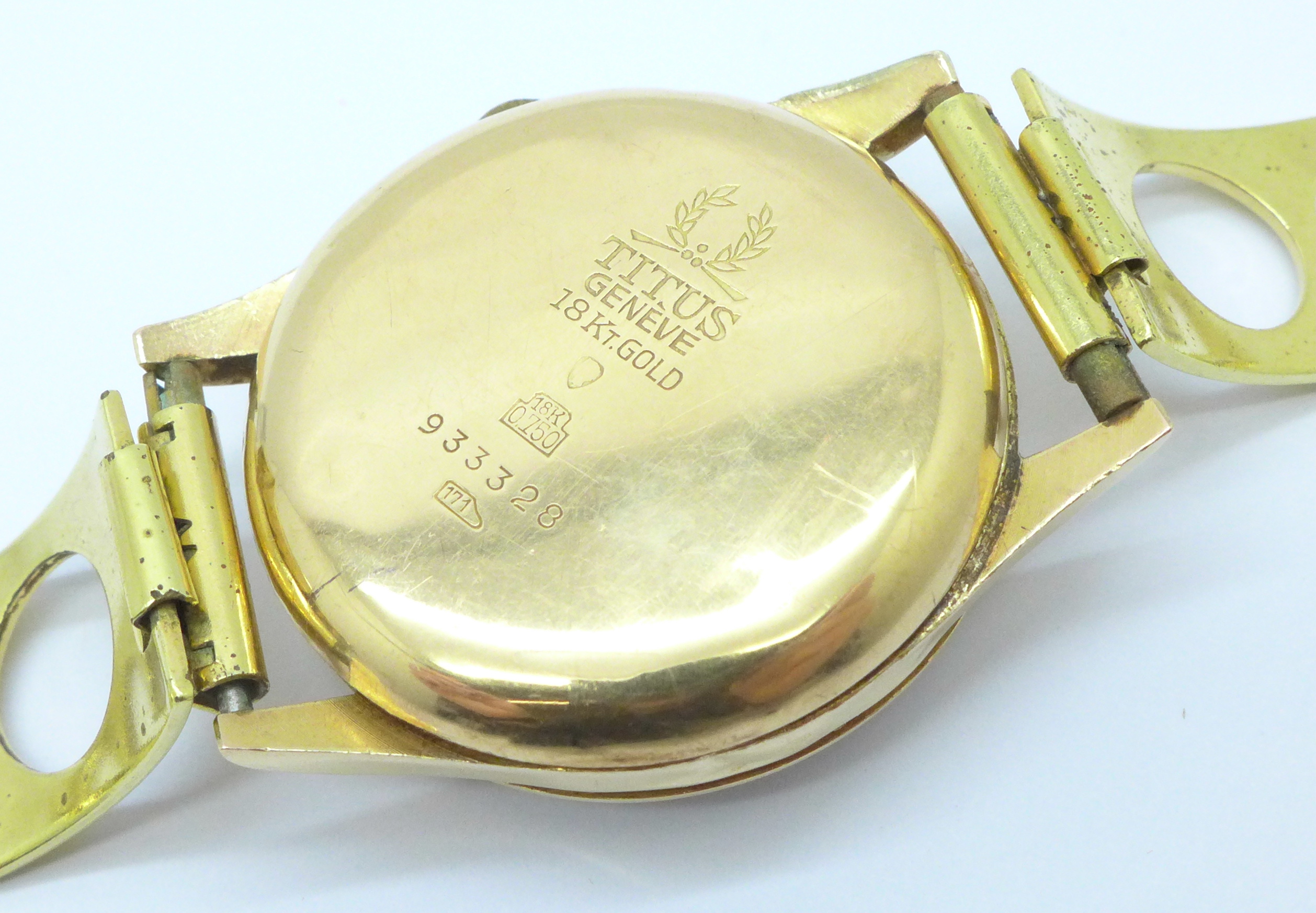 A gentleman's 18ct gold Titus chronograph wristwatch, 36mm case - Image 5 of 7