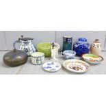 A collection of china including a ginger jar, oriental figure, bowl, dish, etc.