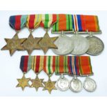 A set of six WWII medals including Africa Service Medal to 8101 F.E. Martin with matching