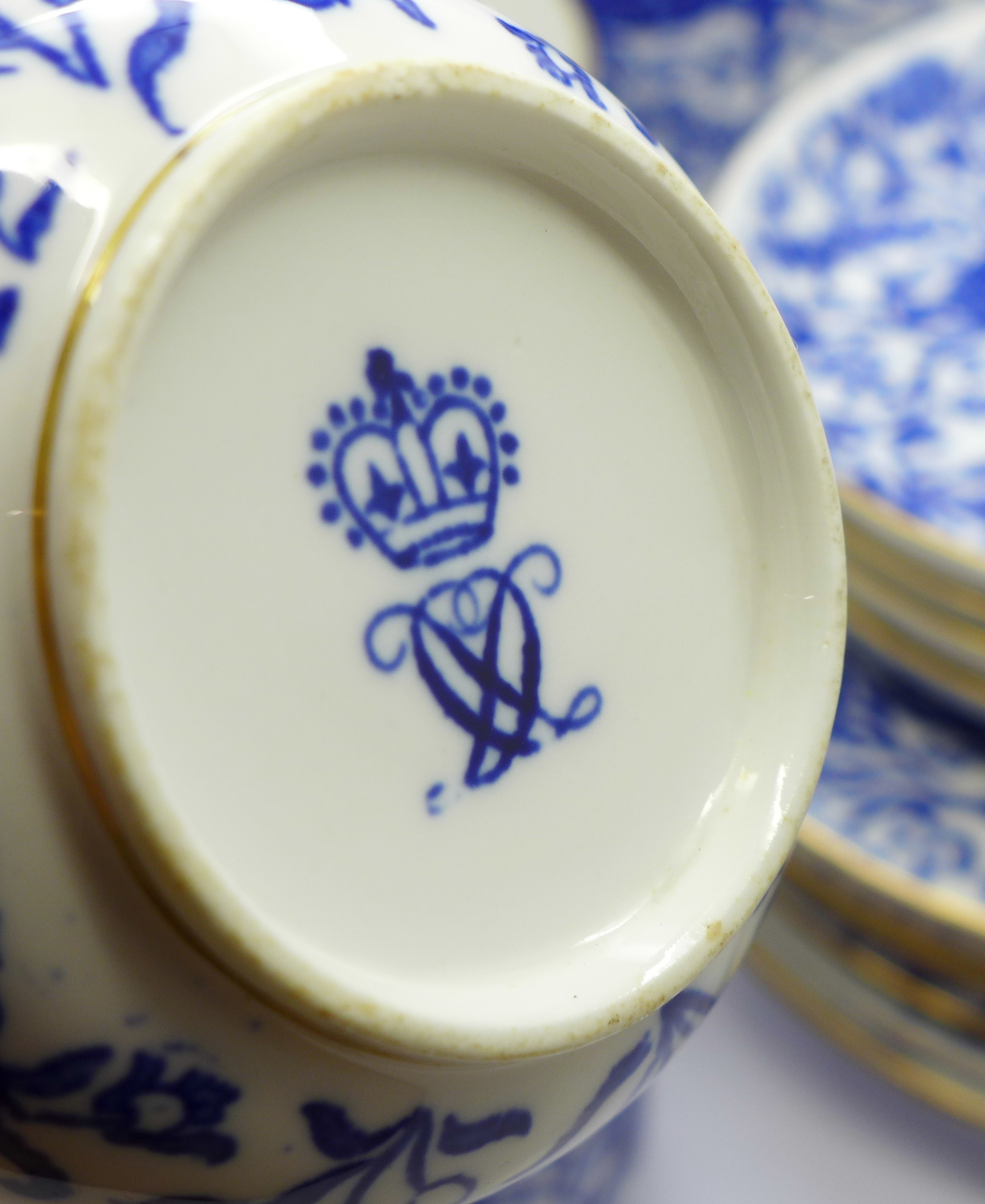 A Derby porcelain six setting tea set with two cake plates and sugar bowl, plates with impressed - Image 3 of 4