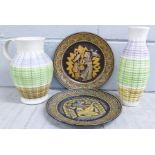 Two Denby limited edition Egyptian collectors plates, No.I & II, and two Denby Burlington ribbed