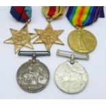 A pair of WWI medals to Pte. R. Sonnen 10th S.A.H. and three WWII medals marked to 252278 R. Sonnen