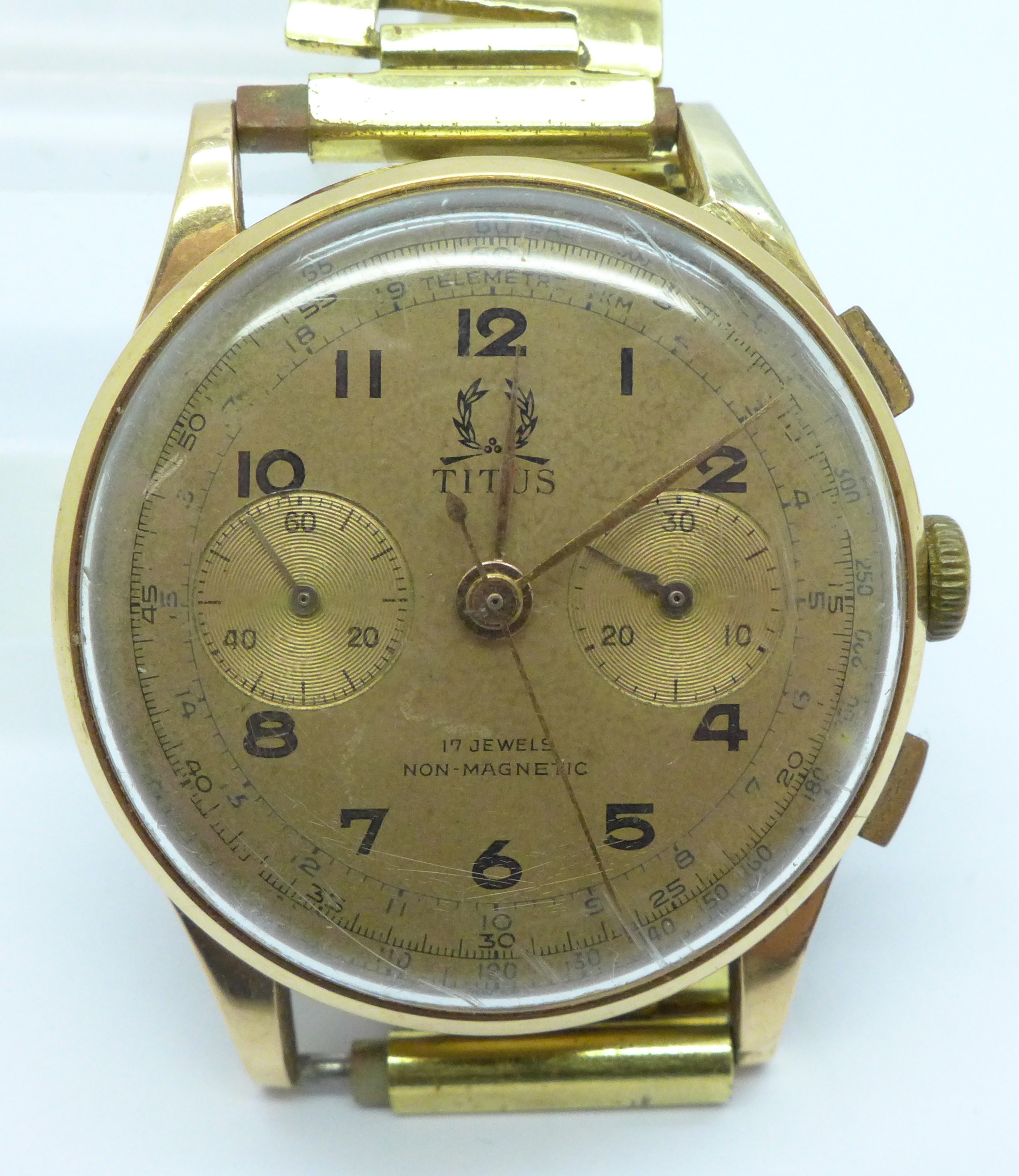 A gentleman's 18ct gold Titus chronograph wristwatch, 36mm case - Image 2 of 7