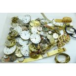A collection of watch movements including Omega, other watches and jewellery