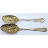 A pair of Georgian London silver berry spoons, 134.6g, marks worn