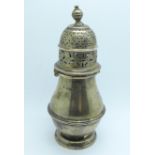 A silver shaker, Birmingham 1936, Ellis & Co., 253g, (a/f, dented on the side and finial slightly