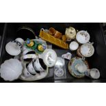 A box of decorative china, Aynsley cups and saucers, Royal Albert, Limoges, plate, Aynsley vase,