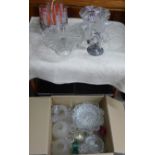 A box of mixed glass including an epergne, cut glass bowl, coloured glass, etc. **PLEASE NOTE THIS