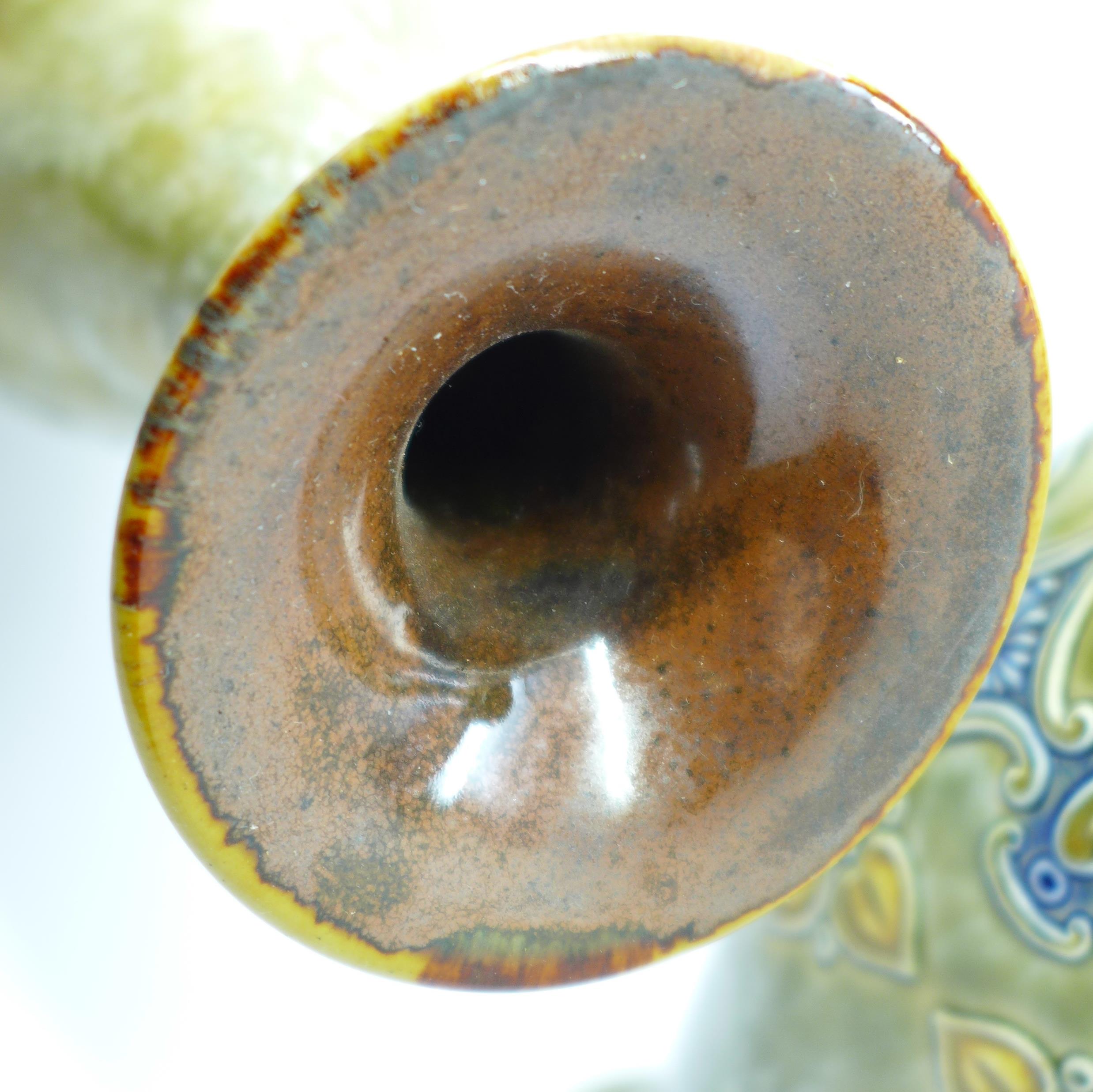 A pair of Royal Doulton saltglaze relief moulded vases, 27cm - Image 3 of 5