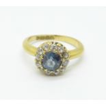 An Edwardian 18ct gold, diamond and sapphire cluster ring, Birmingham 1904, 2.7g, H