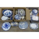 Three boxes of 19th Century and later blue and white china including Mason's, Booths Real Old