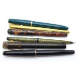 Two pens with 14ct gold nibs, Parker and Conway Stewart No. 1203, and four other pens