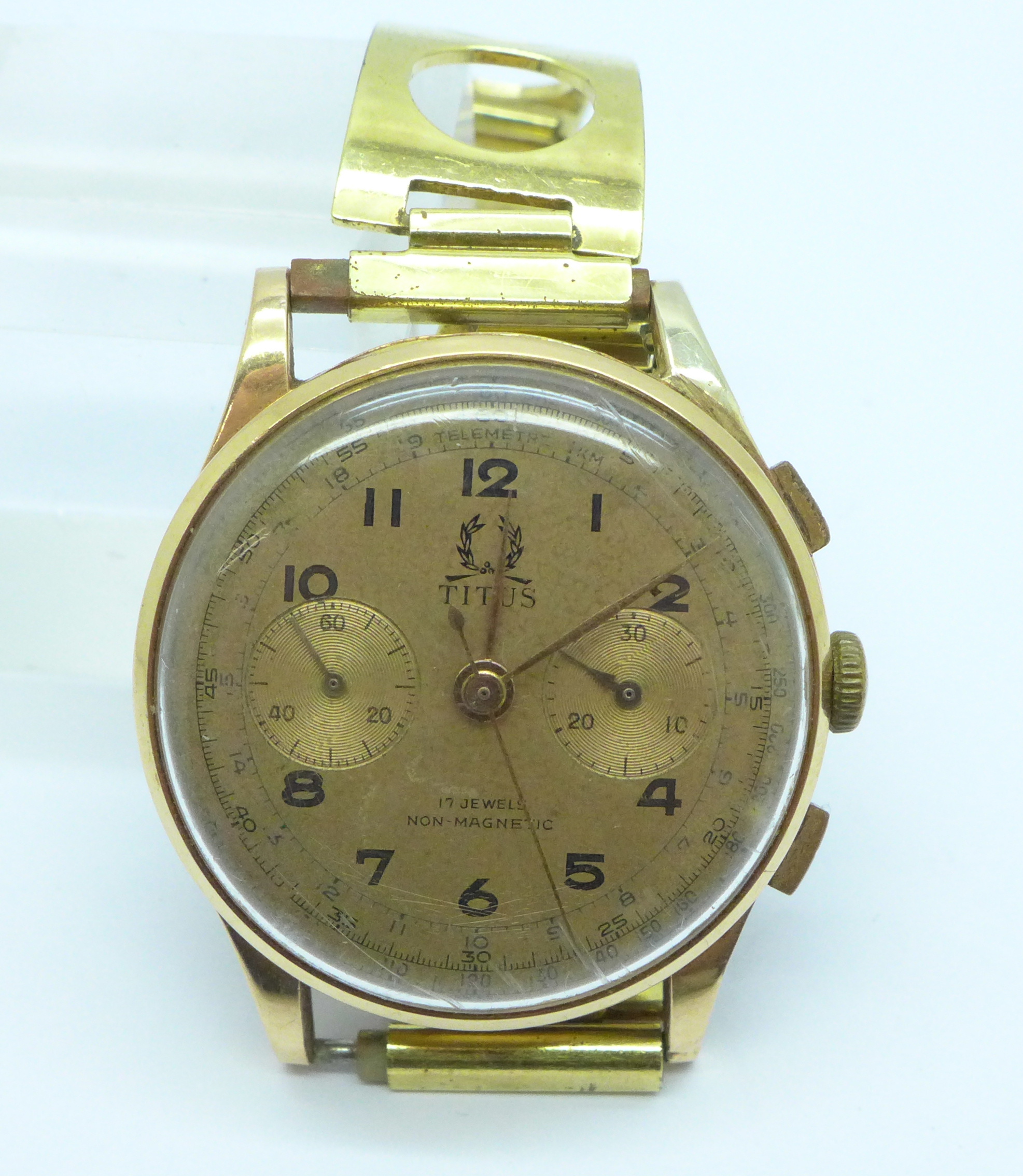 A gentleman's 18ct gold Titus chronograph wristwatch, 36mm case
