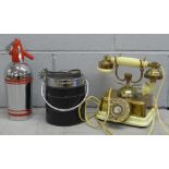 A Binatone telephone, a soda syphon and an ice bucket **PLEASE NOTE THIS LOT IS NOT ELIGIBLE FOR