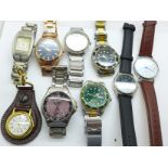 Eight fashion wristwatches and a key-ring watch