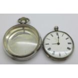 A silver cased pocket watch, a/f, and a silver pocket watch case