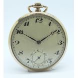 A gold plated Art Deco dress pocket watch, the inside case back bears inscription dated 1935, (