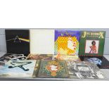 A collection of LP records, Led Zeppelin, Jeff Beck, Eric Clapton, 10cc, Jethro Tull, Pink Floyd,