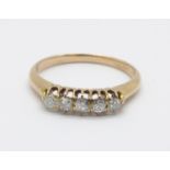 A yellow metal, five stone diamond ring, marked 750, 3.4g, P