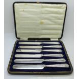 A cased set of six silver handled knives