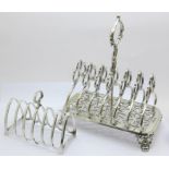 A Victorian plated toast rack and a silver toast rack, 60g