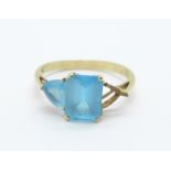 A 9ct gold and blue stone ring, a/f, 1.9g, N
