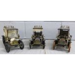 Three Jan Blenken steel vintage motor vehicles, one vehicle missing tyres