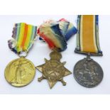 A trio of WWI medals to Pte. W.Y. Philip, 8th M.R.