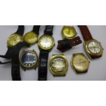 A Sekonda alarm wristwatch and seven other wristwatches including Royce and Ingersoll