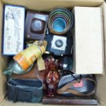 A vintage Pifco hair dryer, boxed, a rosewood workbox, a Boots 'Perfect' feeding bottle, boxed, a