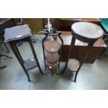 Two jardiniere stands and a folding cake stand